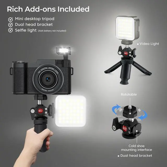 Alt view image 4 of 6 - 5K Digital Camera for Photography 64MP WiFi Vlogging Camera for YouTube Auto-Focus Video Camera with Flip Screen Compact Digital Cameras with Batteries, Selfie Light, Desktop Tripod