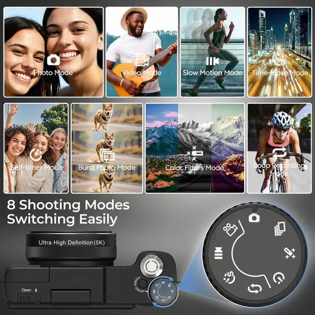 Alt view image 6 of 6 - 5K Digital Camera for Photography 64MP WiFi Vlogging Camera for YouTube Auto-Focus Video Camera with Flip Screen Compact Digital Cameras with Batteries, Selfie Light, Desktop Tripod