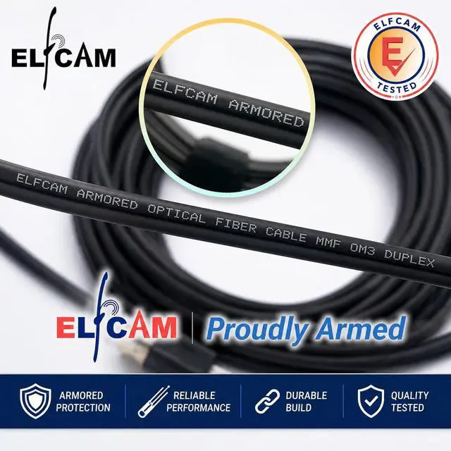 Alt view image 6 of 6 - ® - 50m/164ft Outdoor and Indoor Shielded Armored Fiber Optic Cable LC/UPC to LC/UPC OM3 Multimode Duplex 50/125m LSZH, Black (50M)