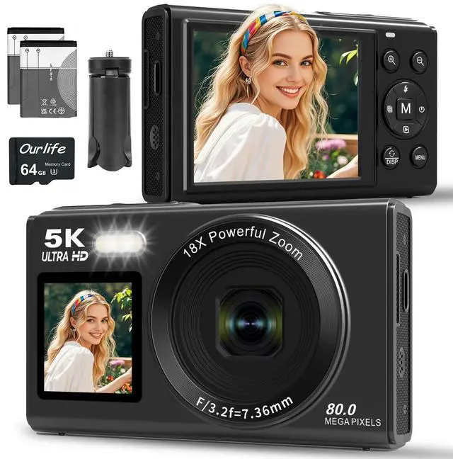 Main image of 5K 80MP Digital Cameras for Photography with Dual Screen, Autofocus Vlogging Camera for YouTube,Compact Point and Shoot Camera Good for Beginners Teen