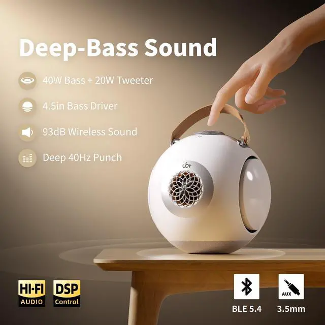Alt view image 4 of 6 - dB1 Double Bass Bluetooth Speaker | 40W Powerful Hi-Fi Sound with Extreme Deep Bass, 20H Playtime, IPX5 Waterproof & TWS (Glossy White) - Premium Bass Boost Technology (Tripod Not Included)