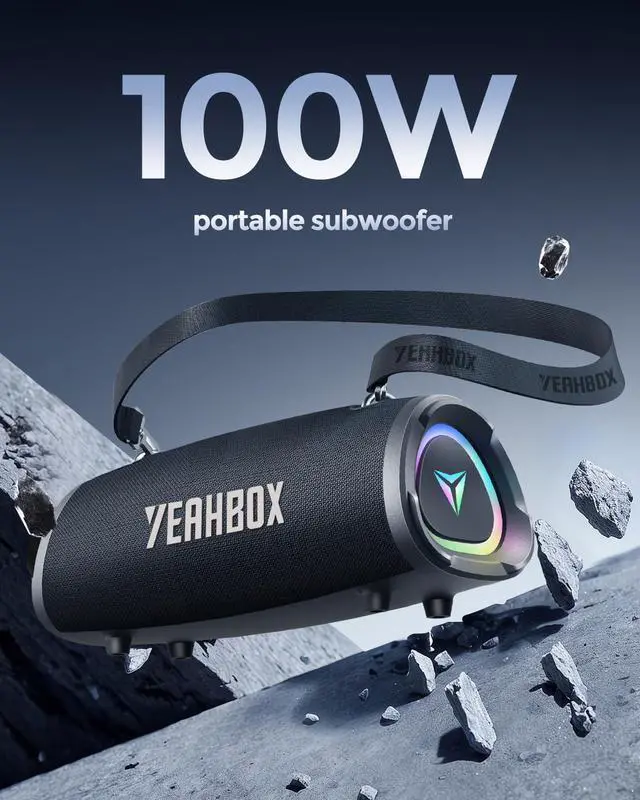 Alt view image 2 of 6 - Sonic Boom Portable Bluetooth Speaker, 100W RMS / 120W Peak Power, Deep Bass Stereo Sound, RGB LED Light Show, Bluetooth 5.3, AUX/TF Card, Shoulder Strap, Portable Speaker for Party & Outdoor