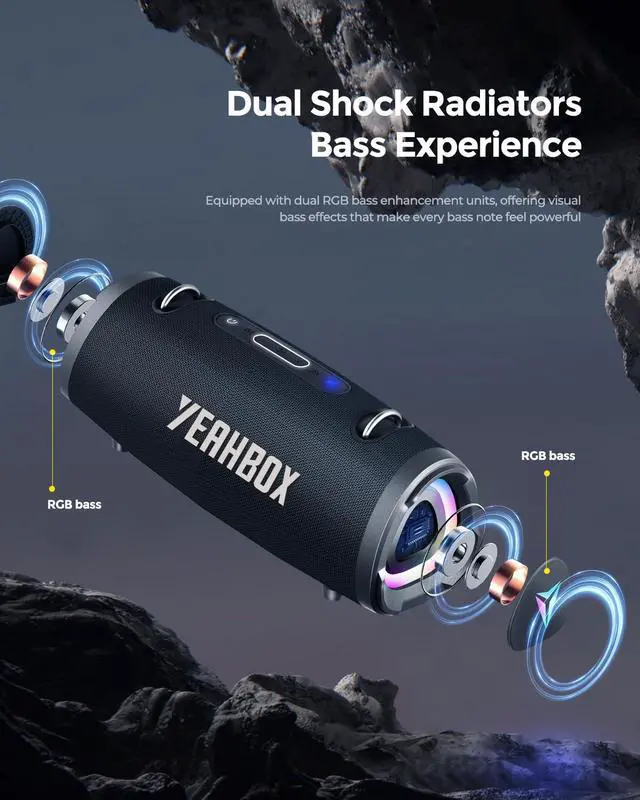 Alt view image 4 of 6 - Sonic Boom Portable Bluetooth Speaker, 100W RMS / 120W Peak Power, Deep Bass Stereo Sound, RGB LED Light Show, Bluetooth 5.3, AUX/TF Card, Shoulder Strap, Portable Speaker for Party & Outdoor