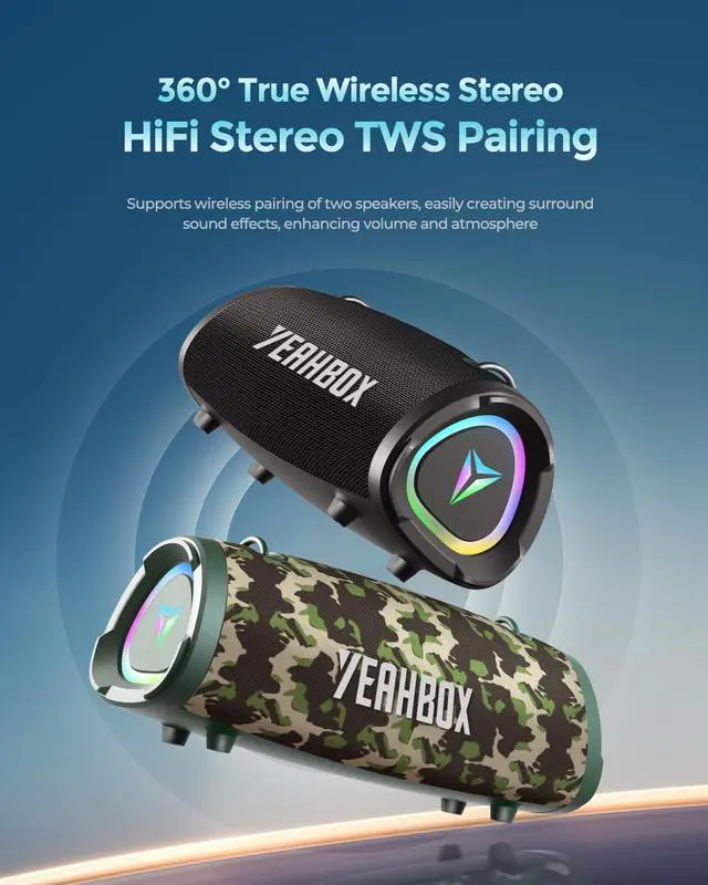 Alt view image 5 of 6 - Sonic Boom Portable Bluetooth Speaker, 100W RMS / 120W Peak Power, Deep Bass Stereo Sound, RGB LED Light Show, Bluetooth 5.3, AUX/TF Card, Shoulder Strap, Portable Speaker for Party & Outdoor