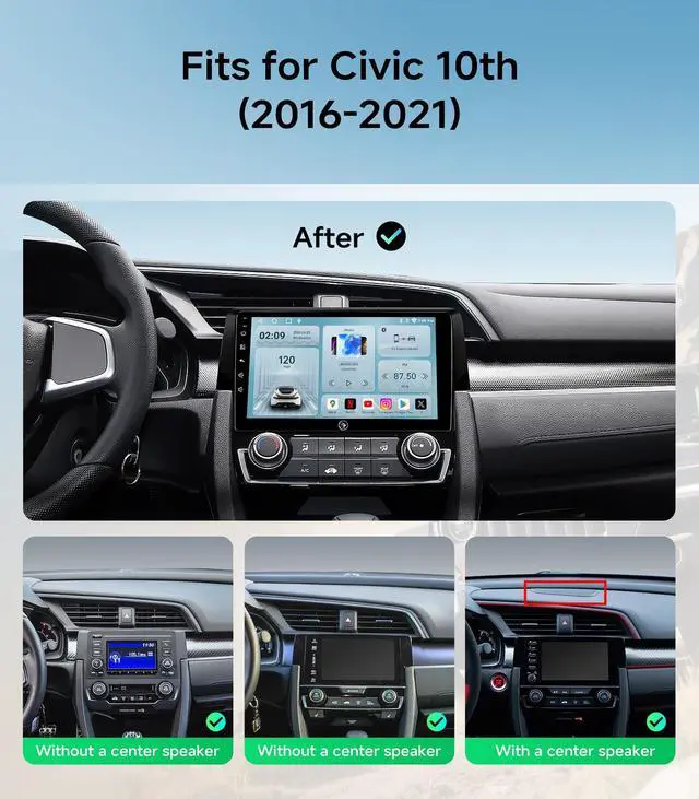 Alt view image 2 of 6 - Car Stereo Radio for 2016-2021 Honda Civic with Wireless CarPlay Android Auto 9 Inch Touchscreen 5G WiFi GPS Navigation 1080P Backup Camera AM FM Radio Bluetooth