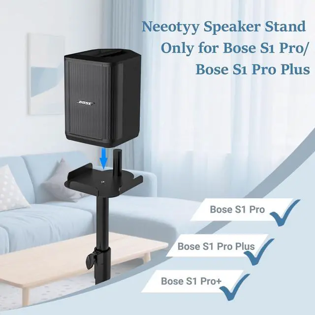 Alt view image 2 of 6 - Heavy Duty Adjustable Speaker Stand for Bose S1 Pro & S1 Pro Plus, 22.6"-36.2" Height, ll-Metal Construction with Anti-Vibration Rubber Base, Floor Standing Mount for Home/Stage/DJ Use