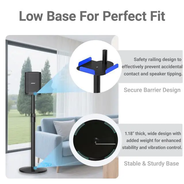 Alt view image 3 of 6 - Heavy Duty Adjustable Speaker Stand for Bose S1 Pro & S1 Pro Plus, 22.6"-36.2" Height, ll-Metal Construction with Anti-Vibration Rubber Base, Floor Standing Mount for Home/Stage/DJ Use