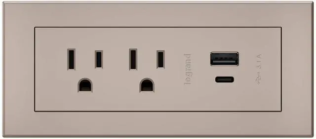 Main image of Legrand RDZCNI radiant Furniture Power Center with USB, Recessed Power Strip, 2 Outlets, Type A/C USB, 6 Foot Cord, Nickel