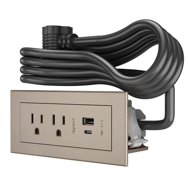 Alt view image 2 of 6 - Legrand RDZCNI radiant Furniture Power Center with USB, Recessed Power Strip, 2 Outlets, Type A/C USB, 6 Foot Cord, Nickel