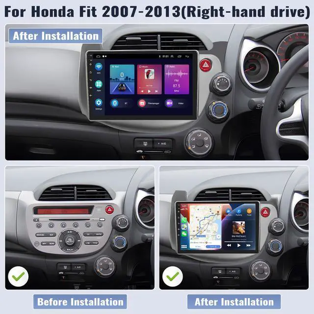 Alt view image 2 of 6 - Android 13 Car Stereo for Honda Fit Jazz 2008-2013 Right Drive 10.1 Inch Touch Screen 4G+64G CarPlay Android Auto Car Radio Bluetooth GPS Navigation HiFi WiFi FM SWC Backup Camera MIC