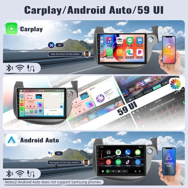 Alt view image 5 of 6 - Android 13 Car Stereo for Honda Fit Jazz 2008-2013 Right Drive 10.1 Inch Touch Screen 4G+64G CarPlay Android Auto Car Radio Bluetooth GPS Navigation HiFi WiFi FM SWC Backup Camera MIC