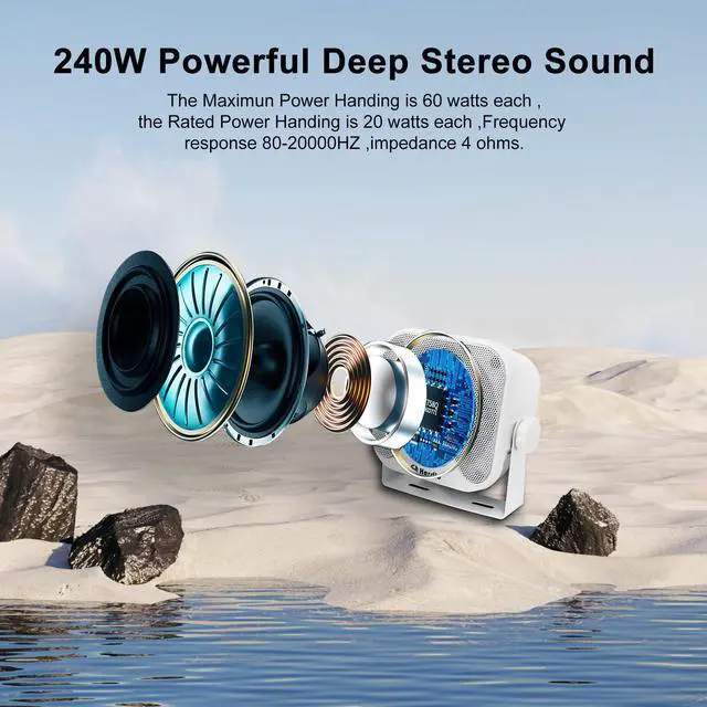 Alt view image 4 of 6 - 4 Inch Bluetooth Golf Cart Speakers 240W Waterproof Marine Speakers for Outdoor Boat ATV UTV RZR Camper Tractor Truck Jeep Courtyard Powersports,2 Pairs (White)