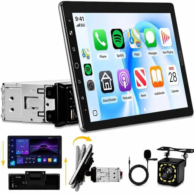 Main image of 10.1 inch Single Din Car Stereo with FM/RDS Wireless Carplay Android Auto Backup Camera, Single Din Detachable Screen Radio Support Bluetooth YouTube MirrorLink EQ USB/AUX/TF SWC