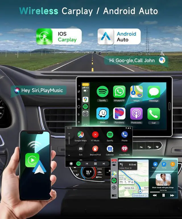Alt view image 3 of 6 - 10.1 inch Single Din Car Stereo with FM/RDS Wireless Carplay Android Auto Backup Camera, Single Din Detachable Screen Radio Support Bluetooth YouTube MirrorLink EQ USB/AUX/TF SWC