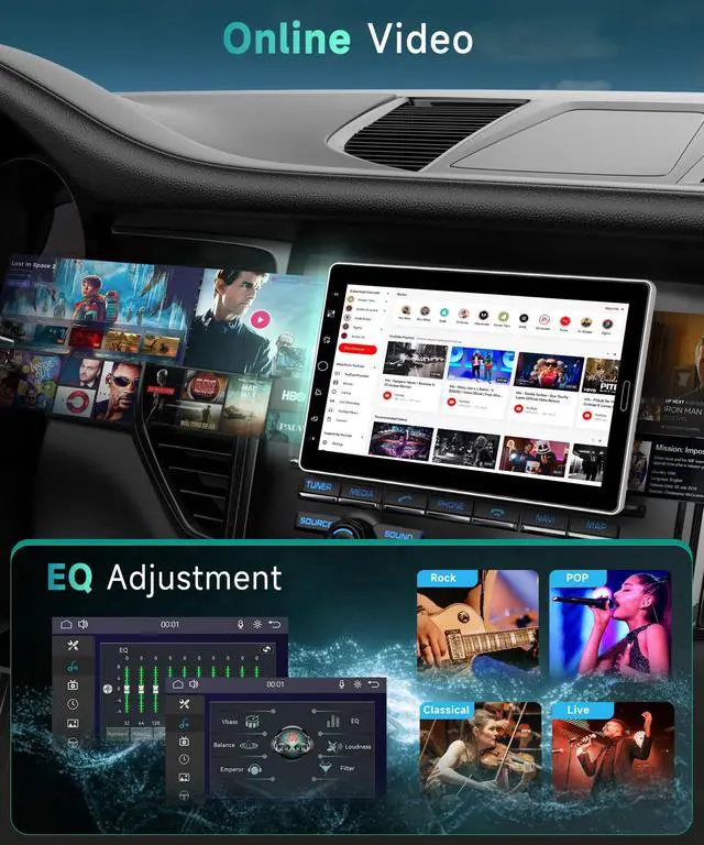 Alt view image 5 of 6 - 10.1 inch Single Din Car Stereo with FM/RDS Wireless Carplay Android Auto Backup Camera, Single Din Detachable Screen Radio Support Bluetooth YouTube MirrorLink EQ USB/AUX/TF SWC
