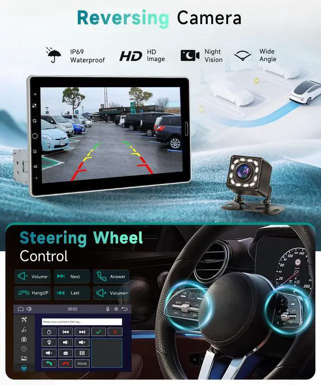Alt view image 6 of 6 - 10.1 inch Single Din Car Stereo with FM/RDS Wireless Carplay Android Auto Backup Camera, Single Din Detachable Screen Radio Support Bluetooth YouTube MirrorLink EQ USB/AUX/TF SWC