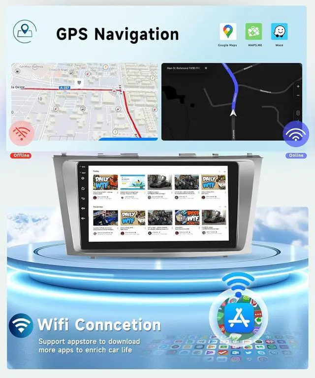 Alt view image 5 of 6 - 8 CORE 4G+64G Car Radio for Toyota Camry 2006-2011 with Wireless CarPlay/Android Auto, 9 Inch 1280 * 720P IPS Touch Screen Stereo Android 13 GPS WiFi Bluetooth 32-Band DSP SWC HD Backup Camera