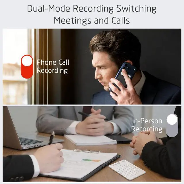 Alt view image 3 of 6 - Note Pro AI Voice Recorder, Free Transcribe & Summarize, App Control, 64GB Note Taker for Meetings, Calls & Lectures, Supports 120 Languages, Case Included, Silver