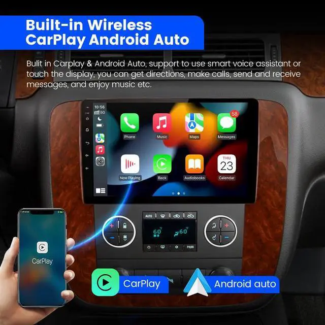 Alt view image 5 of 6 - Android 13 Car Radio Compatible for GMC Yukon Chevrolet Tahoe/Suburban 2007-2013, 9 Inch Touch Screen Wireless CarPlay Android Auto with GPS/FM/WiFi/USB/SWC/Wireless Update/2GB+64GB