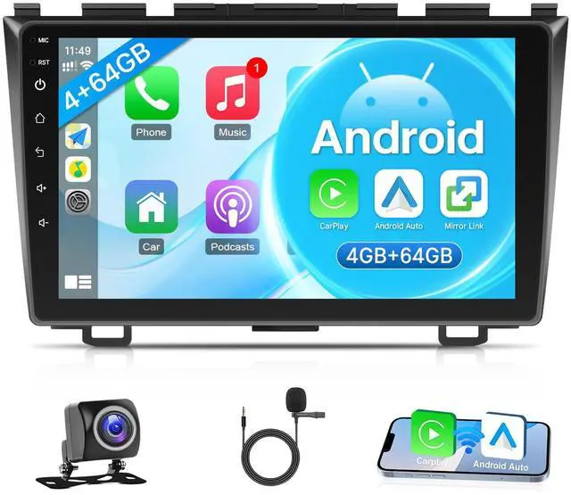 Main image of 8 Core 4+64G Car Stereo for Honda CRV 2007-2011 Radio with Wireless Carplay Android Auto, 9'' Touchscreen for Honda CRV GPS Navigation Bluetooth WiFi Rear Camera FM Mirrorlink Split Screen SWC