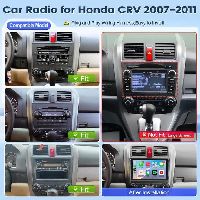 Alt view image 2 of 6 - 8 Core 4+64G Car Stereo for Honda CRV 2007-2011 Radio with Wireless Carplay Android Auto, 9'' Touchscreen for Honda CRV GPS Navigation Bluetooth WiFi Rear Camera FM Mirrorlink Split Screen SWC