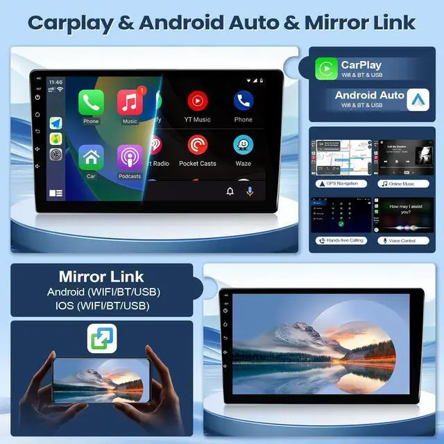 Alt view image 3 of 6 - 8 Core 4+64G Car Stereo for Honda CRV 2007-2011 Radio with Wireless Carplay Android Auto, 9'' Touchscreen for Honda CRV GPS Navigation Bluetooth WiFi Rear Camera FM Mirrorlink Split Screen SWC