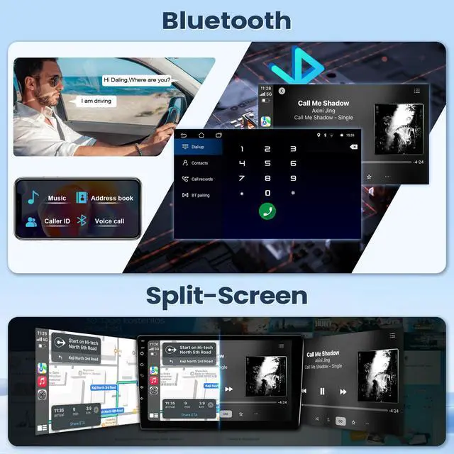 Alt view image 4 of 6 - 8 Core 4+64G Car Stereo for Honda CRV 2007-2011 Radio with Wireless Carplay Android Auto, 9'' Touchscreen for Honda CRV GPS Navigation Bluetooth WiFi Rear Camera FM Mirrorlink Split Screen SWC