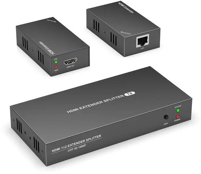 Main image of HDMI Extender Splitter 1x2, HD1080P@60Hz & 3D Visual, Extending 165ft (50m) Length Transmission Over CAT5e/CAT6/CAT7 Cable, 2 Channel Transmission with 2 HDMI Loop Out1