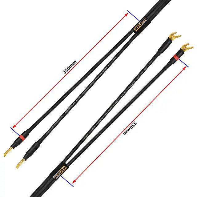 Alt view image 4 of 6 - 40 Foot WBC-GOLD-LOCAP-SPKR-10 AWG - Low-Capacitance - Low-Inductance - High Purity OFC - Audiophile HiFi Speaker Cable Pair with Eminence Gold Banana (x2) & Spade (x2) Plugs