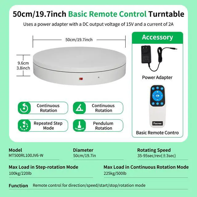 Alt view image 2 of 6 - Remote-Controlled Motorized Electric Turntable,Heavy Duty Rotating Display Stand,Speed-Adjustable Rotating Platform,Multi-Mode Photography Turntable for 3D Scan,Photography(19.7in/White)