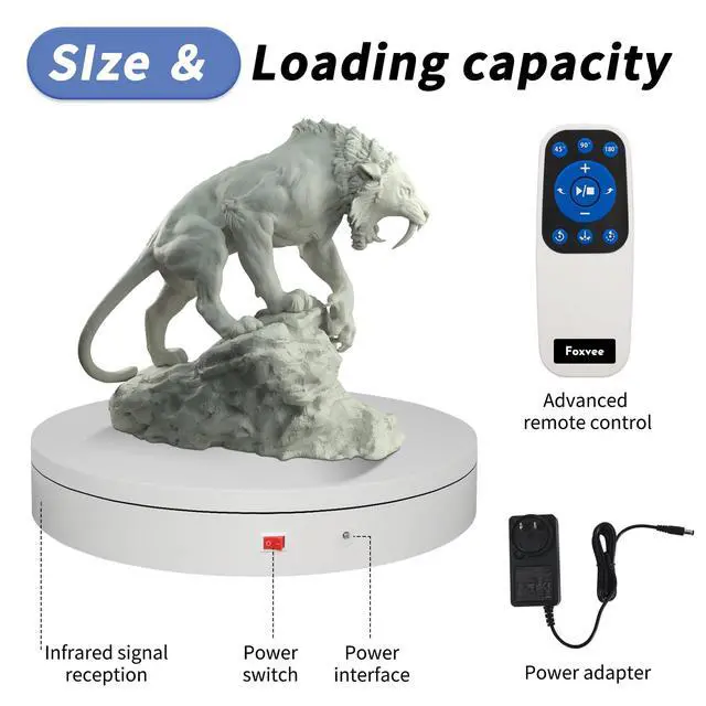 Alt view image 5 of 6 - Remote-Controlled Motorized Electric Turntable,Heavy Duty Rotating Display Stand,Speed-Adjustable Rotating Platform,Multi-Mode Photography Turntable for 3D Scan,Photography(19.7in/White)