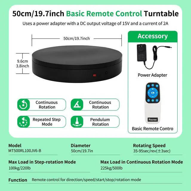 Alt view image 2 of 6 - Remote-Controlled Motorized Turntable,Heavy Duty Motorized Rotating Display Stand,Speed-adjustable Rotating Platform,Multi-mode Photography Turntable For 3D Scan,Photography(19.7in/Black)