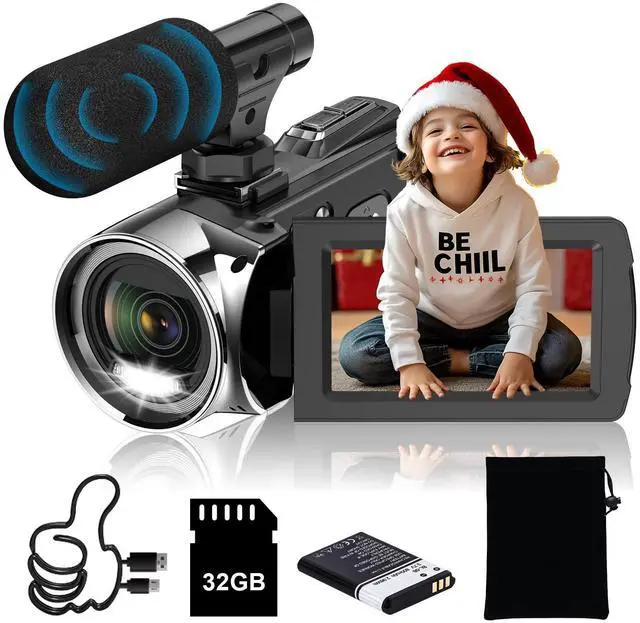 Main image of Video Camera Camcorder HD 4K 48MP Digital Cameras Recorder for YouTube TikTok 3 Inch 270 Degree Rotation Screen 18X Zoom Vlogging Camcorders for Kids,Teens,Students,Beginners,Elders
