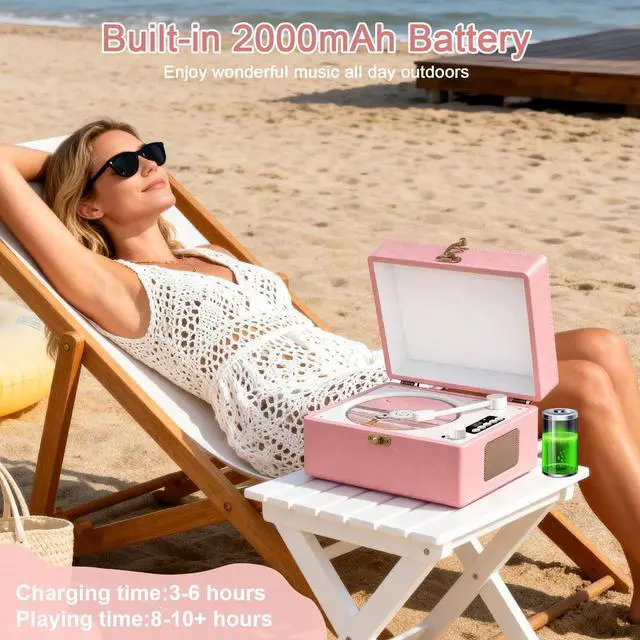 Alt view image 2 of 6 - Retro CD Player with Bluetooth in&Out Portable Music Player for Relaxing Anywhere,Auto Power Off,USB,AUX,Headphone Jack,Vintage CD Player for Music Lovers,Birthday Gifts for Women/Men-Pink
