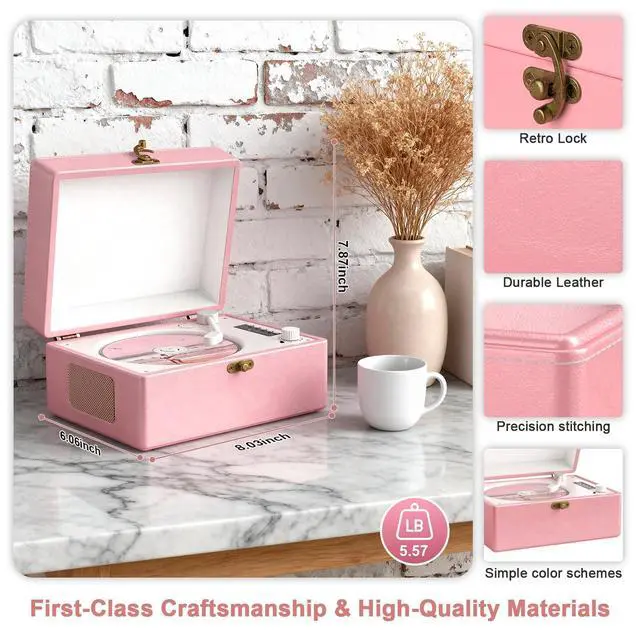 Alt view image 6 of 6 - Retro CD Player with Bluetooth in&Out Portable Music Player for Relaxing Anywhere,Auto Power Off,USB,AUX,Headphone Jack,Vintage CD Player for Music Lovers,Birthday Gifts for Women/Men-Pink