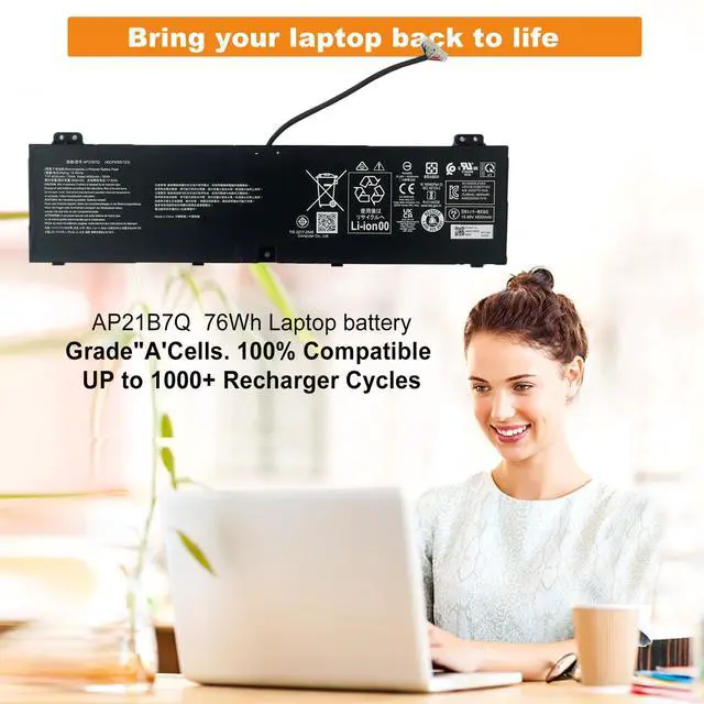 Alt view image 2 of 6 - AP21B7Q Laptop Battery Replacement for Acer Predator Triton 300 SE PT314 51S 51NZ 52ML, for Swift Edge SFX16-61G Swift X 14 SFX14-71G Swift X SFX14-71G 52ZX 5911 74EQ Series 76Wh 4930mAh