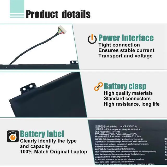 Alt view image 4 of 6 - AP21B7Q Laptop Battery Replacement for Acer Predator Triton 300 SE PT314 51S 51NZ 52ML, for Swift Edge SFX16-61G Swift X 14 SFX14-71G Swift X SFX14-71G 52ZX 5911 74EQ Series 76Wh 4930mAh