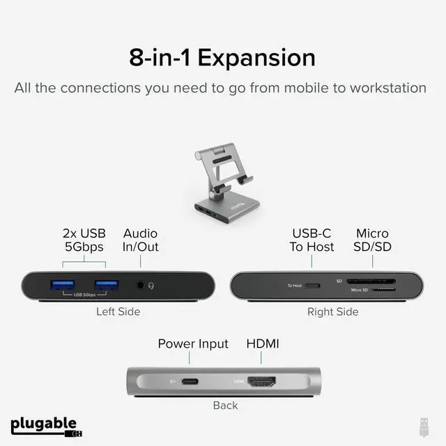 Alt view image 3 of 6 - 8-in-1 USB C Hub for iPad with Stand, 100W Pass-Through Charging, USB C Docking Station for iPad, 1x HDMI, 2X USB, Audio, SD, Driverless, Compatible with Windows, iPadOS, Phones, Tablets