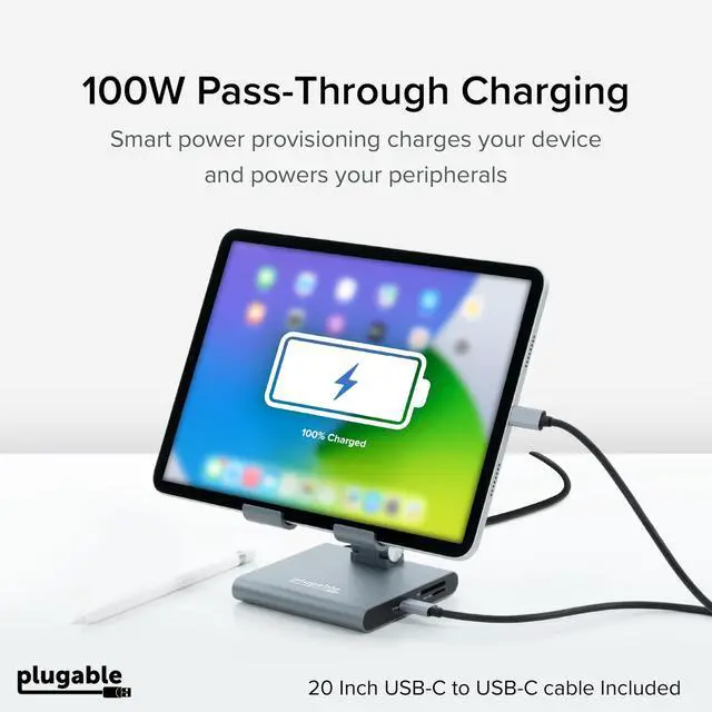 Alt view image 4 of 6 - 8-in-1 USB C Hub for iPad with Stand, 100W Pass-Through Charging, USB C Docking Station for iPad, 1x HDMI, 2X USB, Audio, SD, Driverless, Compatible with Windows, iPadOS, Phones, Tablets