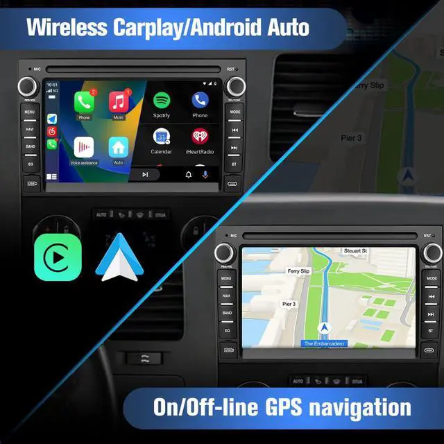 Alt view image 5 of 6 - Car Stereo Radio for Chevrolet Silverado GMC Sierra Yukon 2007-2013, Android 13 Touch Screen Head Unit with Wireless CarPlay Android Auto GPS Navigation SWC FM Bluetooth