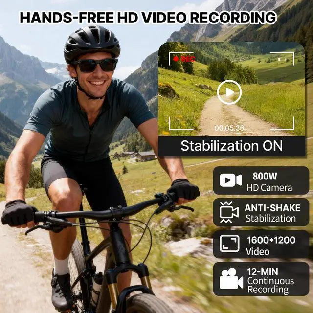 Alt view image 3 of 6 - AI Smart Glasses with Camera, 8MP Stabilized 1200P HD Video Recording, UV400 Outdoor Sports Sunglasses with Open-Ear Bluetooth Audio & GPT Voice Assistant for Men Women Cycling Fishing Hiking 32G