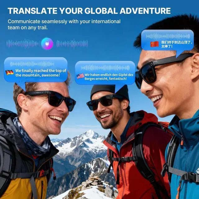 Alt view image 4 of 6 - AI Smart Glasses with Camera, 8MP Stabilized 1200P HD Video Recording, UV400 Outdoor Sports Sunglasses with Open-Ear Bluetooth Audio & GPT Voice Assistant for Men Women Cycling Fishing Hiking 32G