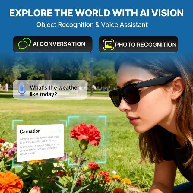Alt view image 5 of 6 - AI Smart Glasses with Camera, 8MP Stabilized 1200P HD Video Recording, UV400 Outdoor Sports Sunglasses with Open-Ear Bluetooth Audio & GPT Voice Assistant for Men Women Cycling Fishing Hiking 32G