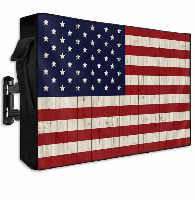Main image of Outdoor TV Cover for Outside Flat Screen,American Flag on Wood Plank,600D Thick Waterproof Weatherproof Outdoor TV Screen Protector with Zipper for 48 to 50 Inch Flat Screens