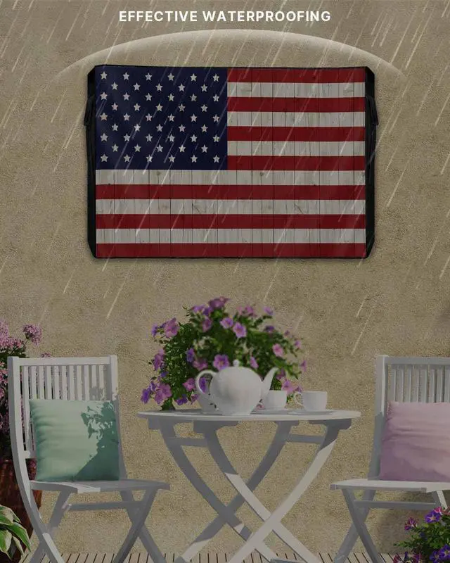 Alt view image 3 of 6 - Outdoor TV Cover for Outside Flat Screen,American Flag on Wood Plank,600D Thick Waterproof Weatherproof Outdoor TV Screen Protector with Zipper for 48 to 50 Inch Flat Screens