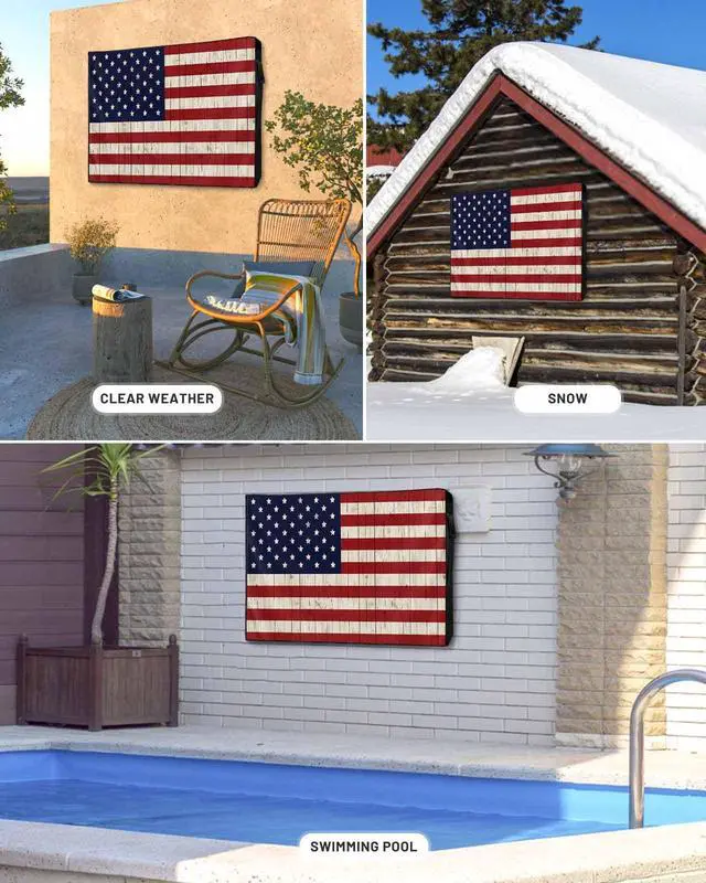 Alt view image 4 of 6 - Outdoor TV Cover for Outside Flat Screen,American Flag on Wood Plank,600D Thick Waterproof Weatherproof Outdoor TV Screen Protector with Zipper for 48 to 50 Inch Flat Screens