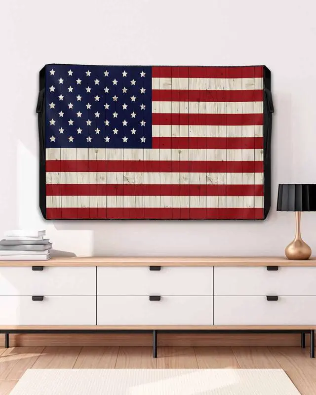 Alt view image 5 of 6 - Outdoor TV Cover for Outside Flat Screen,American Flag on Wood Plank,600D Thick Waterproof Weatherproof Outdoor TV Screen Protector with Zipper for 48 to 50 Inch Flat Screens
