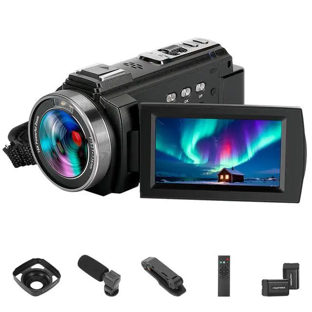 Alt view image 2 of 6 - Video Camera Camcorder 4K60FPS 48MP Vlogging Camera for YouTube 3.0" Touch Screen 16X Digital Zoom WiFi IR Night Vision with 2 Batteries External Stereo Microphone,Remote,Lens Hood,Handheld Stabilizer