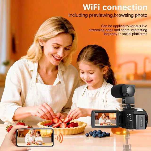 Alt view image 3 of 6 - Video Camera Camcorder 4K60FPS 48MP Vlogging Camera for YouTube 3.0" Touch Screen 16X Digital Zoom WiFi IR Night Vision with 2 Batteries External Stereo Microphone,Remote,Lens Hood,Handheld Stabilizer