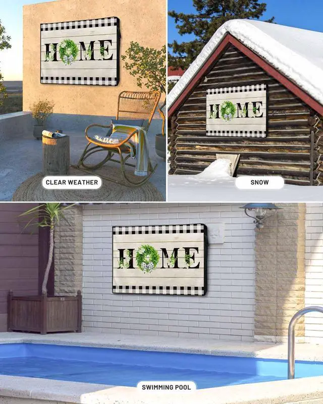 Alt view image 5 of 6 - Retro Outdoor TV Cover for Outside Flat Screen,Home Text Wood Board 600D Thick Waterproof Weatherproof Outdoor TV Screen Protector with Zipper for 60 to 65 Inch Flat Screens Rustic Leaf Flower Plaid